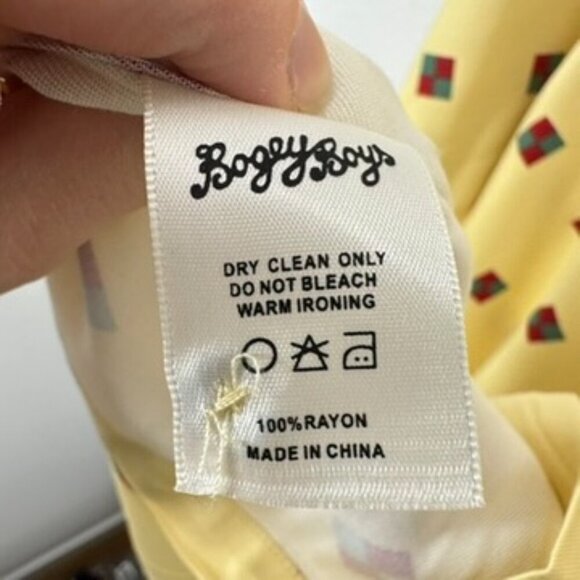 Bogey Boys Yellow Button Up Short Sleeve Retro Geometric Print Casual Golf Shirt - Picture 6 of 7